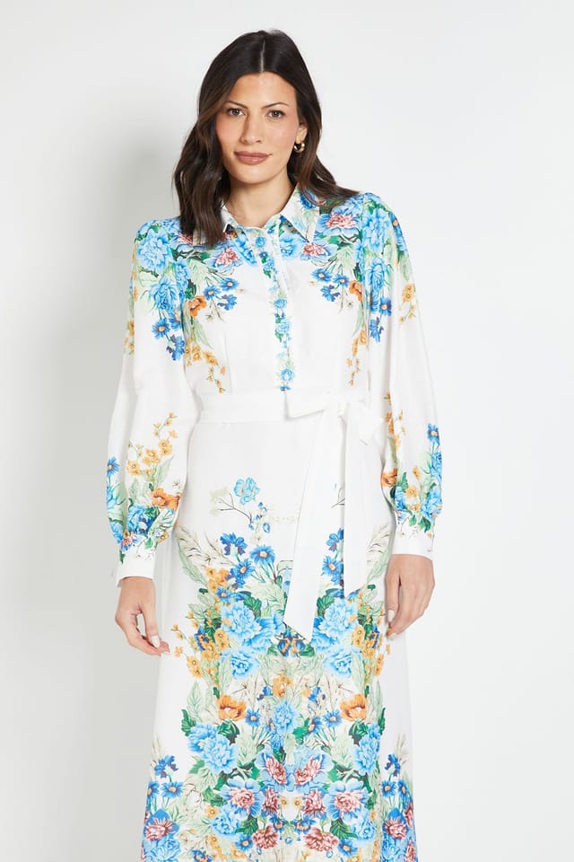 Wallis Wallis Women's Floral Western Belted Midi Shirt Dress in Ivory - 2
