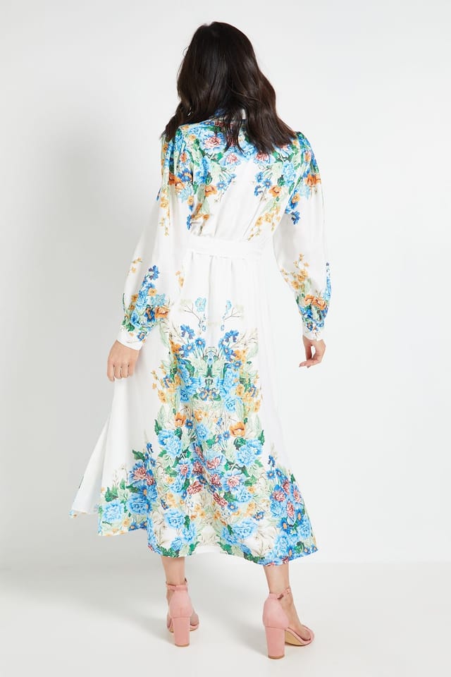 Wallis Wallis Women's Floral Western Belted Midi Shirt Dress in Ivory - 3
