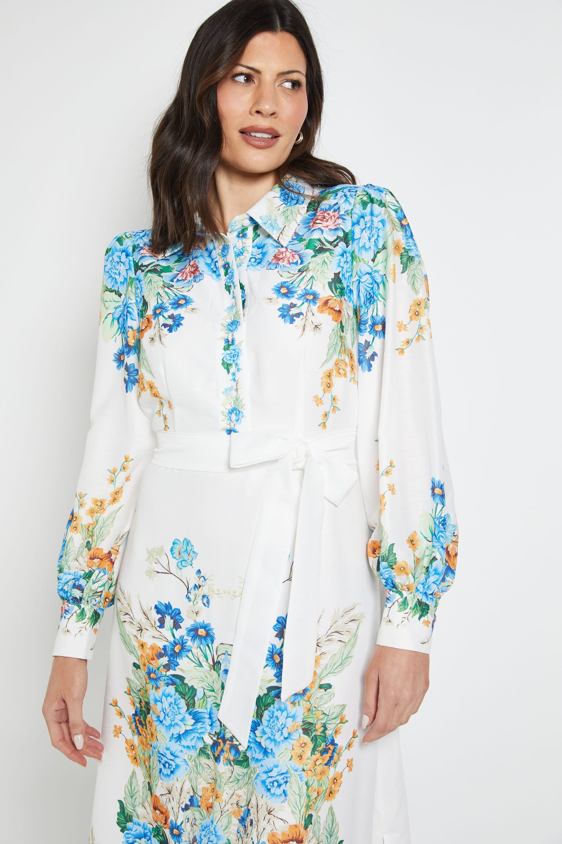 Wallis Wallis Women's Floral Western Belted Midi Shirt Dress in Ivory - 4