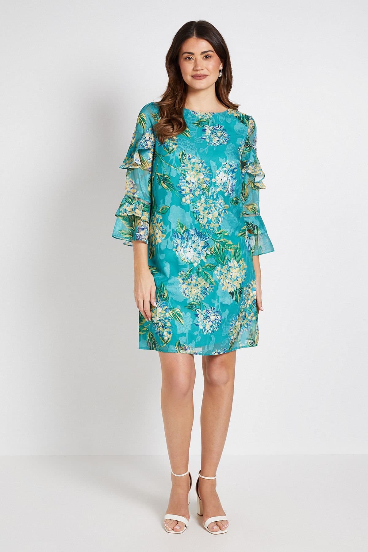 Wallis Wallis Women's Floral Burn Out Ruffle Shift Dress in Blue