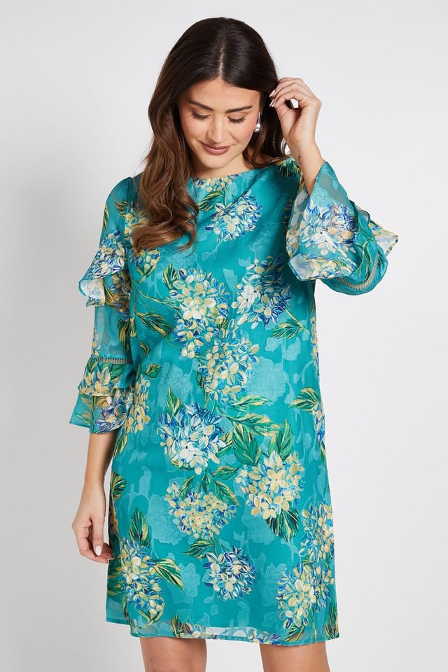 Wallis Wallis Women's Floral Burn Out Ruffle Shift Dress in Blue - 2