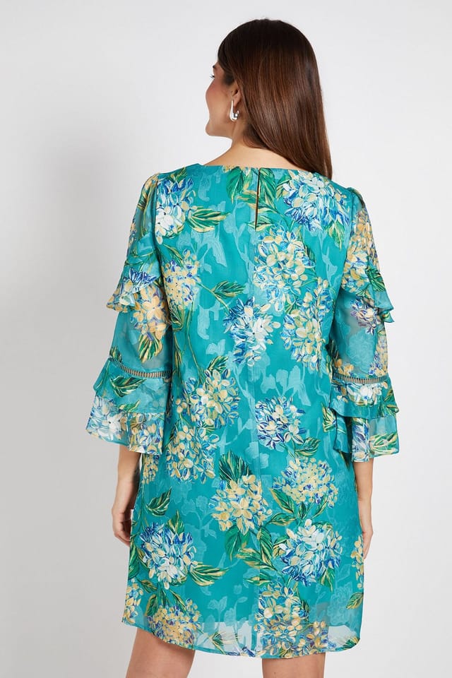 Wallis Wallis Women's Floral Burn Out Ruffle Shift Dress in Blue - 3