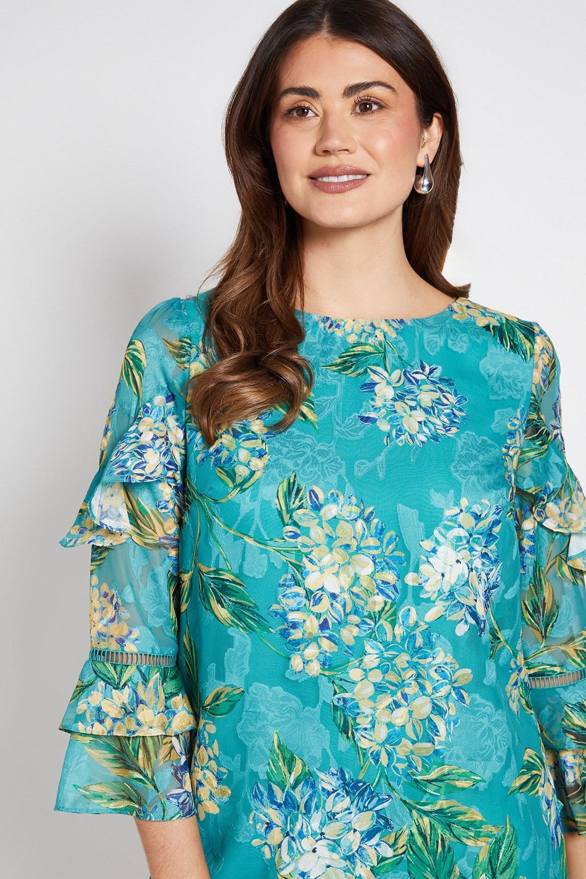Wallis Wallis Women's Floral Burn Out Ruffle Shift Dress in Blue - 4