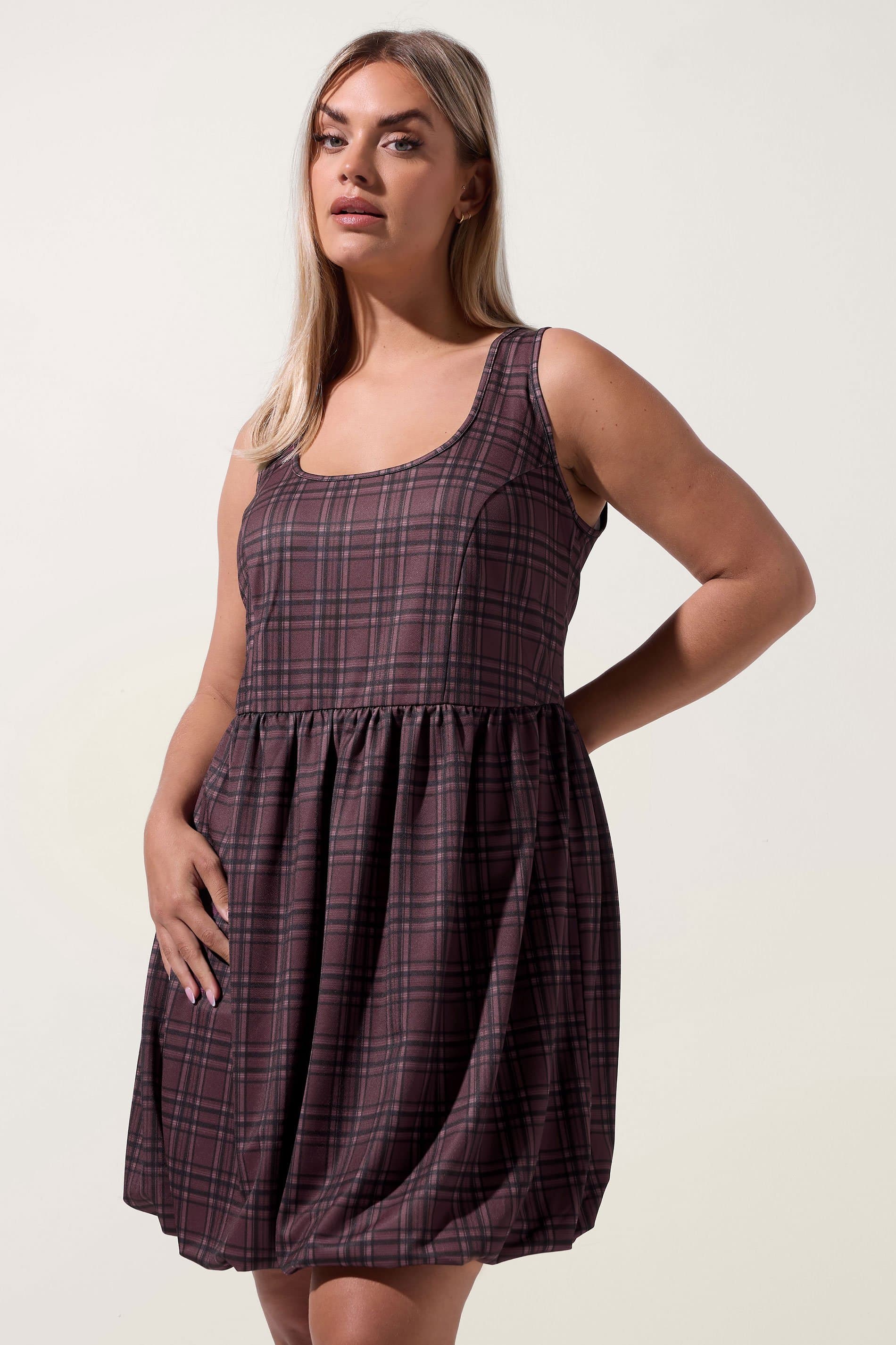 Limited Collection Plus Size Burgundy Red Check Puffball Mini Dress