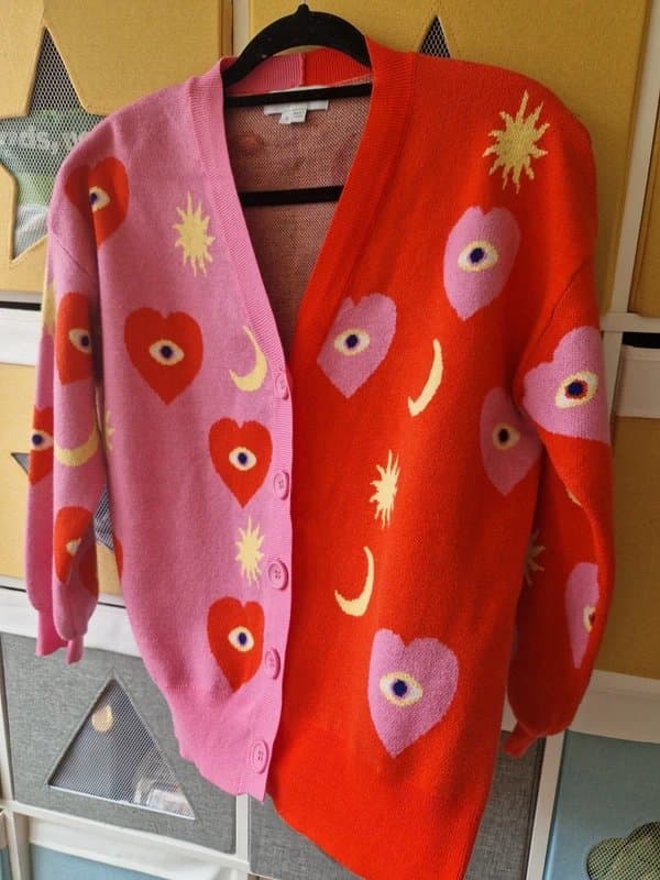 Never Fully Dressed Never fully dressed women's Pink Red Lucy Hearts Cardigan size S (8-10)