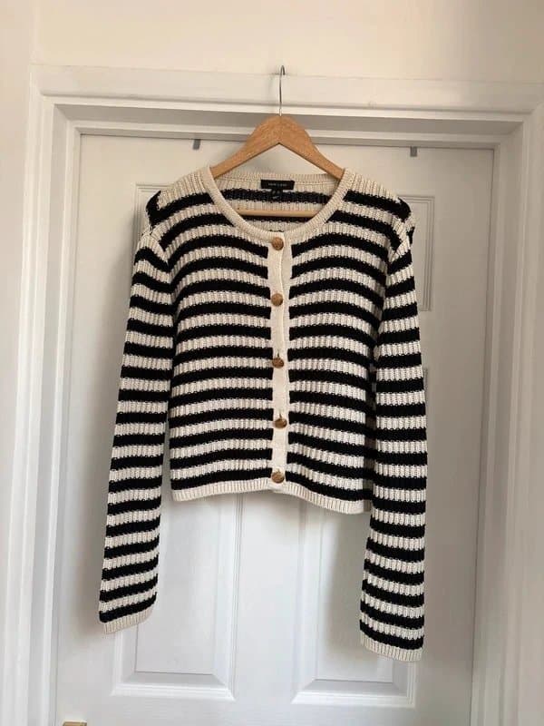 New Look Lovely Women’s New Look Black Cream Stripy Knit Cardigan Size 12