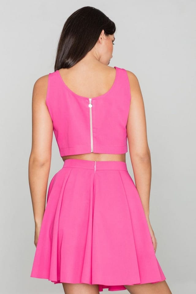 Love Lace Love Lace Women's Flared Skirt Silver Zip Back Top Set in Bright Pink - 2