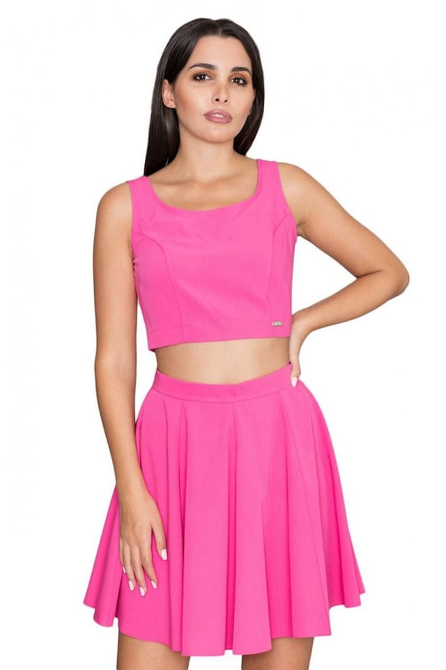 Love Lace Love Lace Women's Flared Skirt Silver Zip Back Top Set in Bright Pink - 3