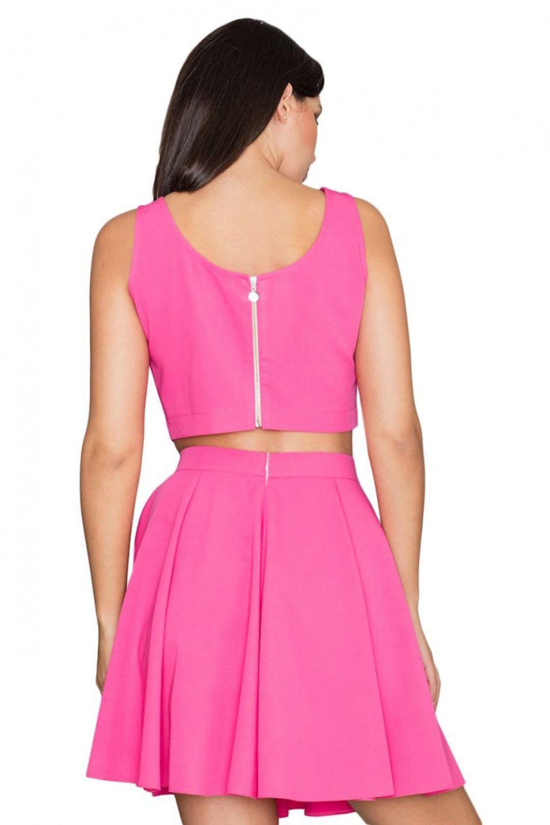 Love Lace Love Lace Women's Flared Skirt Silver Zip Back Top Set in Bright Pink - 4