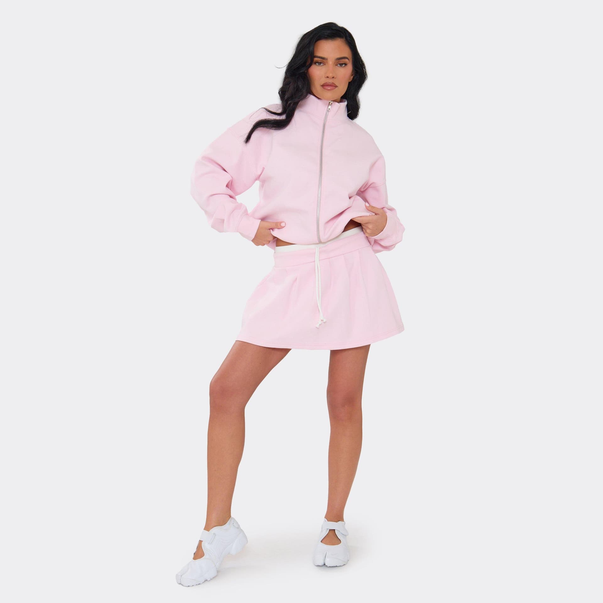 EGO Contrast Waist Pleated Mini Skirt In Pink, Women's Size UK 6