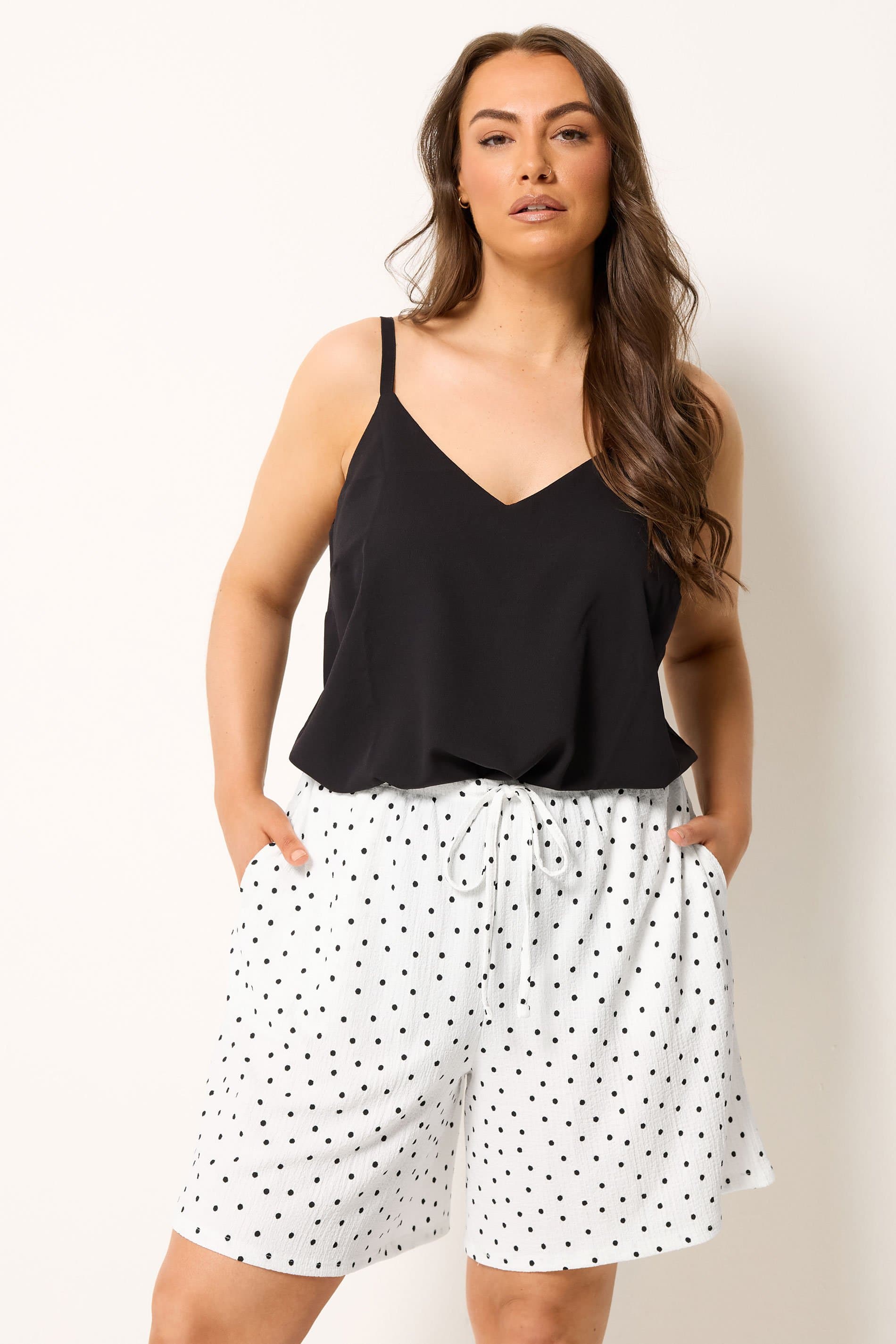 Yours Plus Size White Polka Dot Shorts