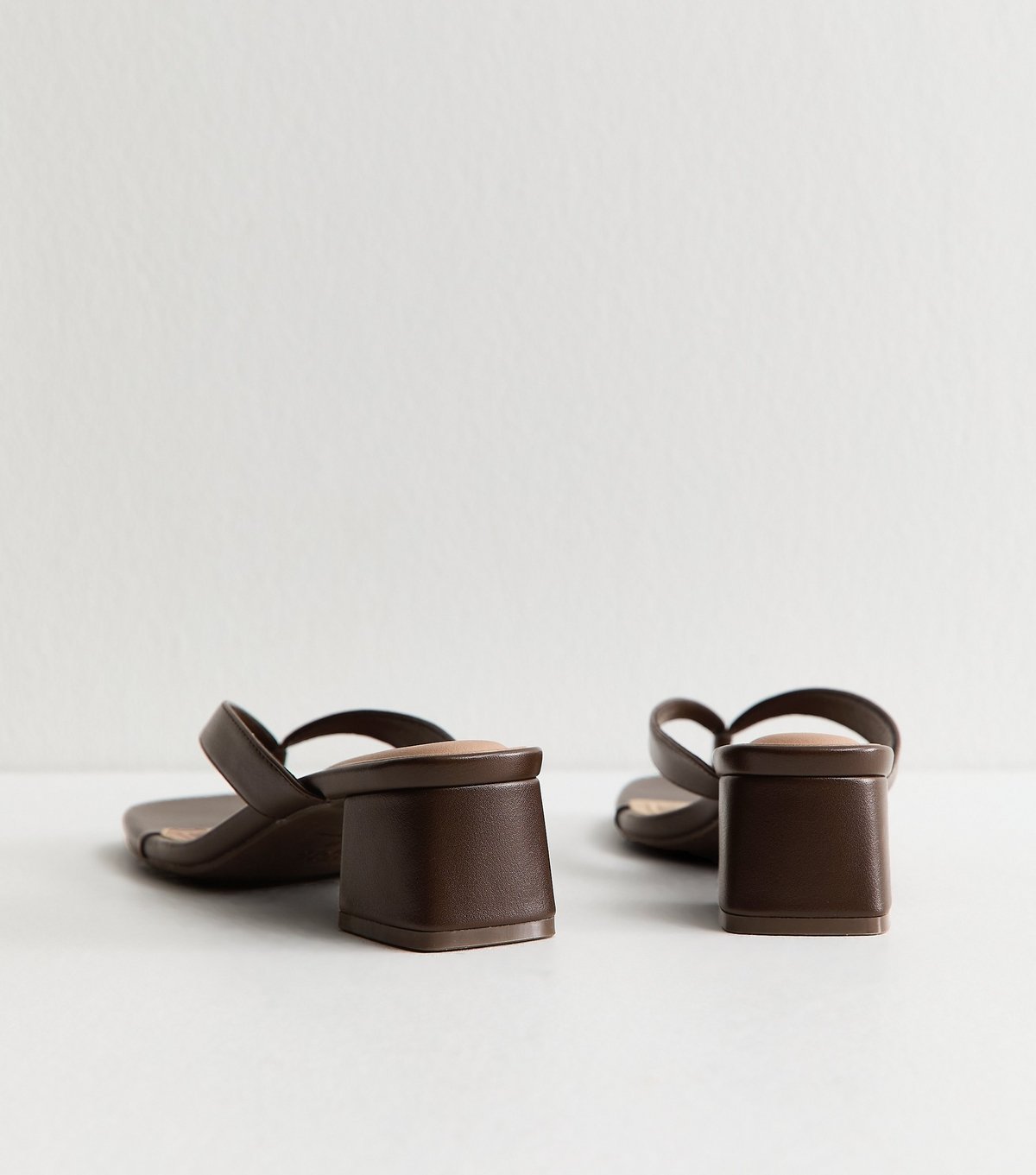 New Look Women's Dark Brown Faux Leather Toe Post Block Heel Sandals Vegan New Look - 4