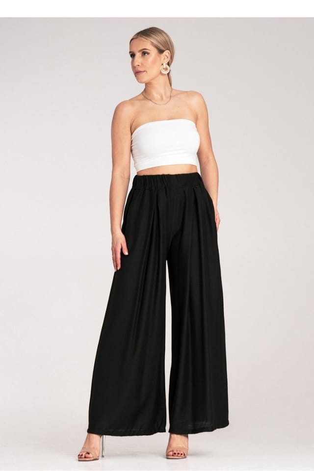 Love Lace Love Lace Women's High Waisted Pleated Wide Leg Trousers in Black - 2