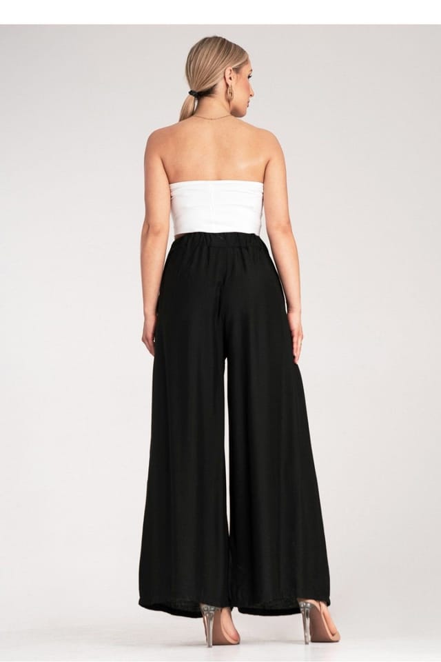 Love Lace Love Lace Women's High Waisted Pleated Wide Leg Trousers in Black - 3