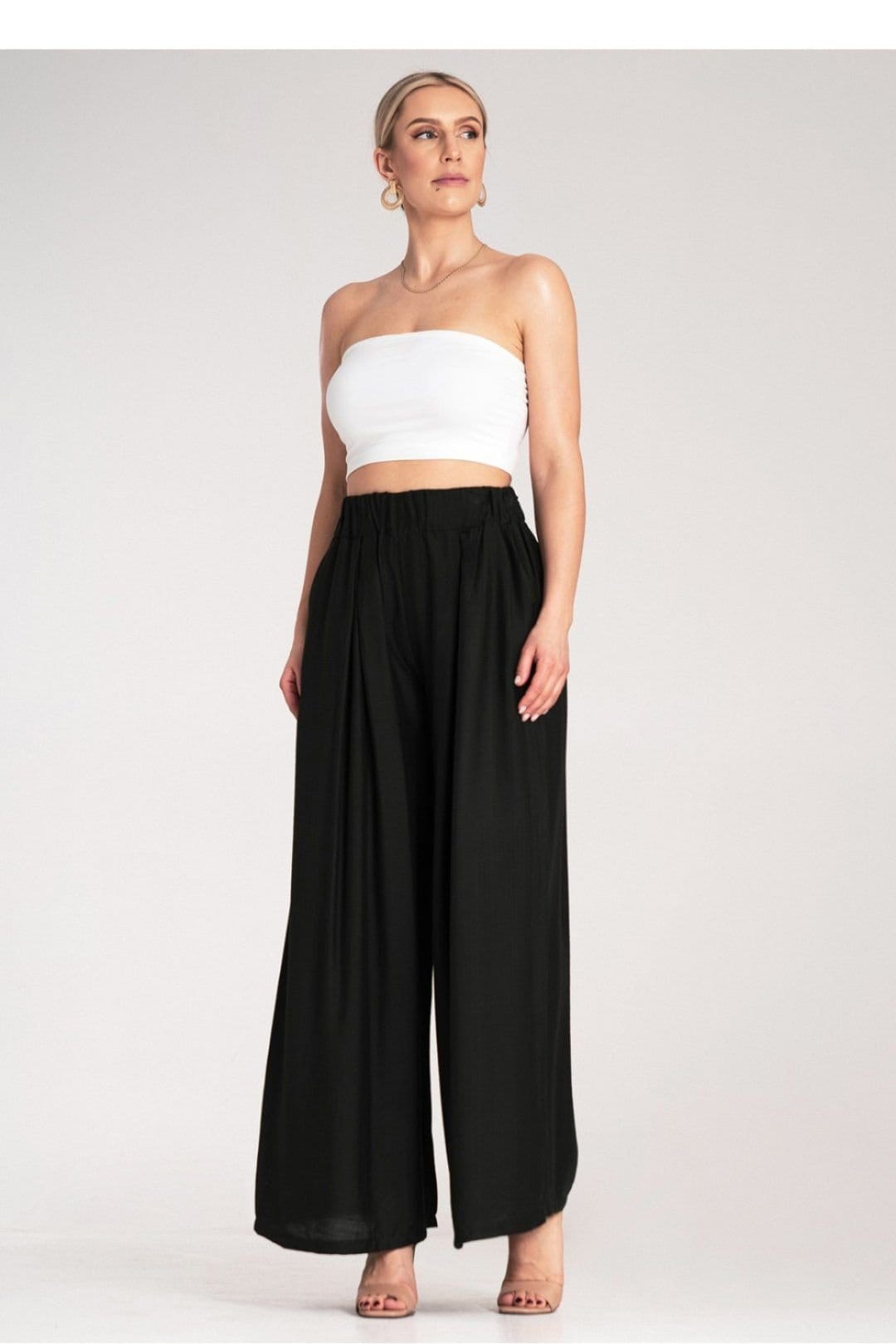 Love Lace Love Lace Women's High Waisted Pleated Wide Leg Trousers in Black - 4
