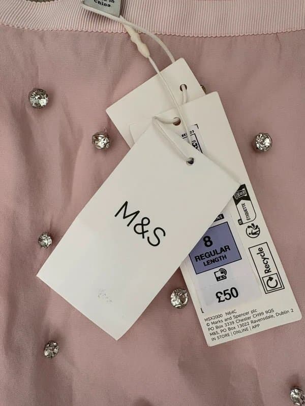 Marks & Spencer M&S Pink Embellished Mesh Midi Skirt UK 8 BNWT Sheer Rhinestone Party Y2K Coquette