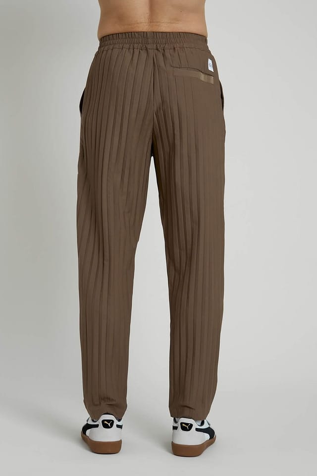 Native Youth Native Youth Men's Pleated Tapered Leg Elasticated Trousers in Taupe - 2