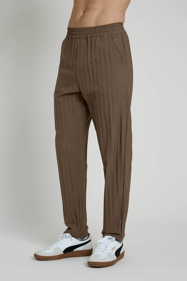 Native Youth Native Youth Men's Pleated Tapered Leg Elasticated Trousers in Taupe - 3