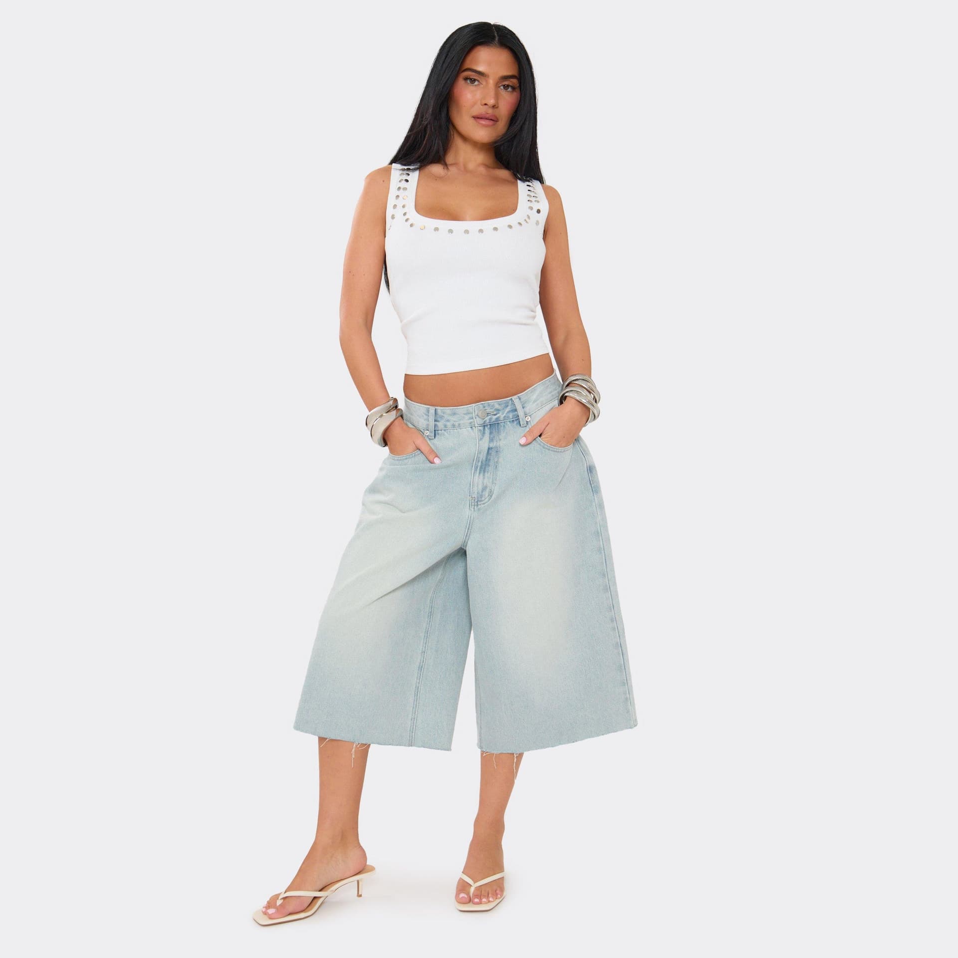 EGO Oversized Jorts In Light Blue Denim, Women's Size UK 6