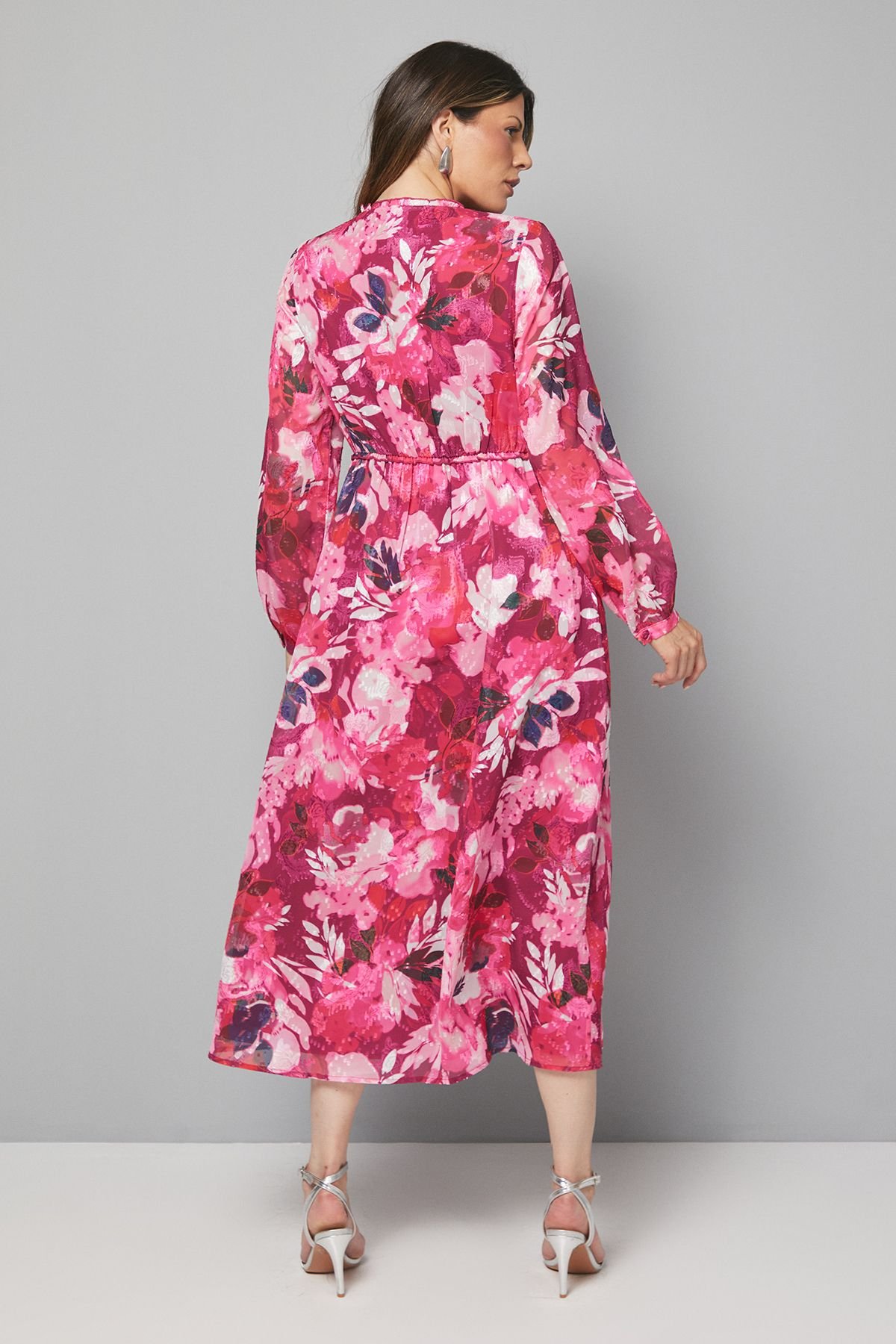 Wallis Wallis Women's Floral Jacquard Ruffle Midi Dress in Pink - 4