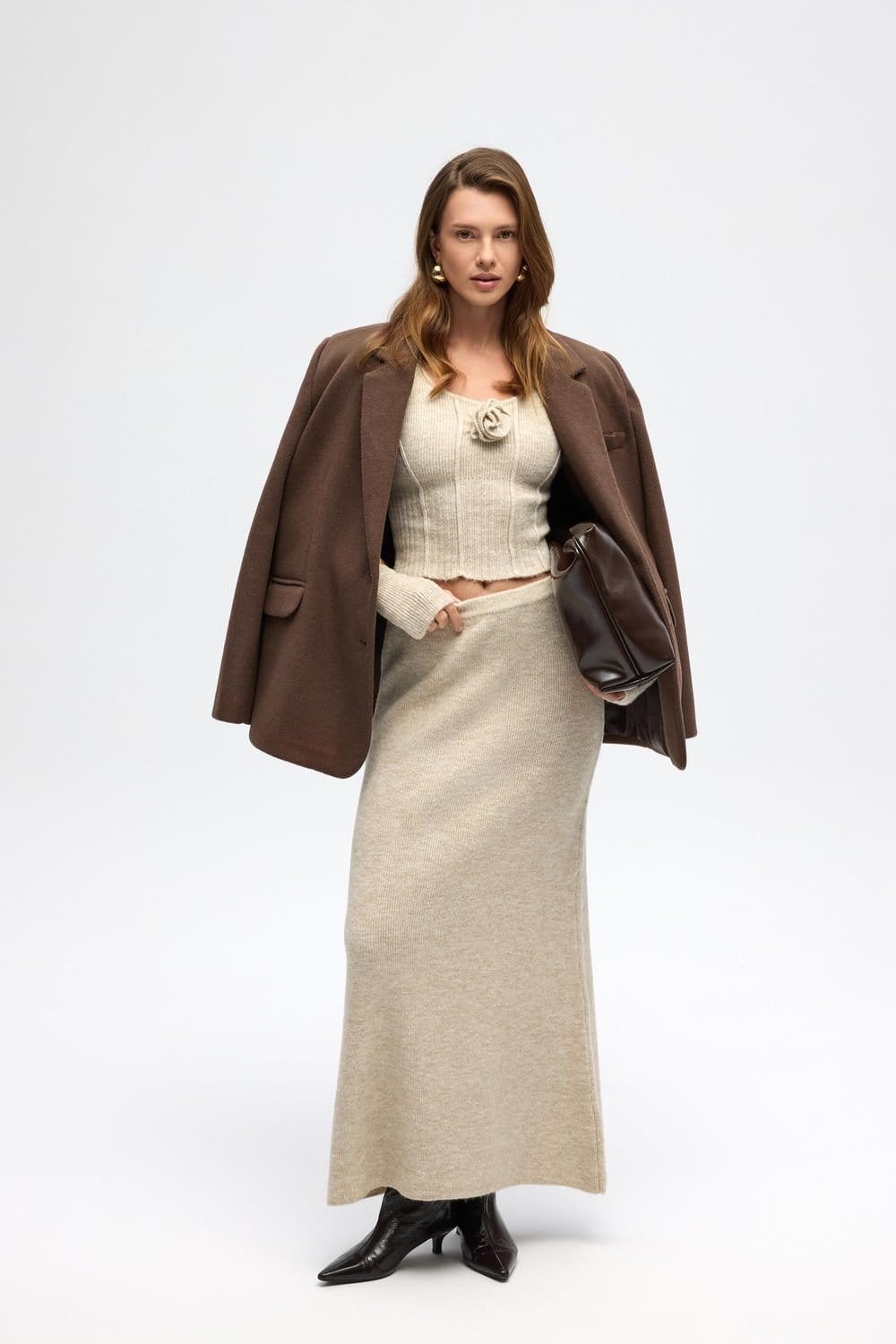 MAI STUDIOS CO. MAI STUDIOS CO. Women's MAI Ribbed Knit Two-Piece Set with High-Waist Skirt in Beige - 4