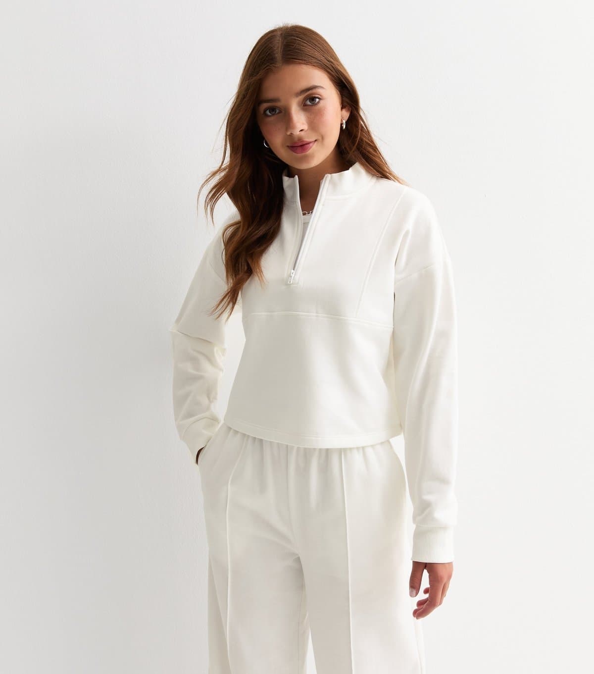 New Look Girls' Off White Cotton Blend Half Zip Sweatshirt New Look