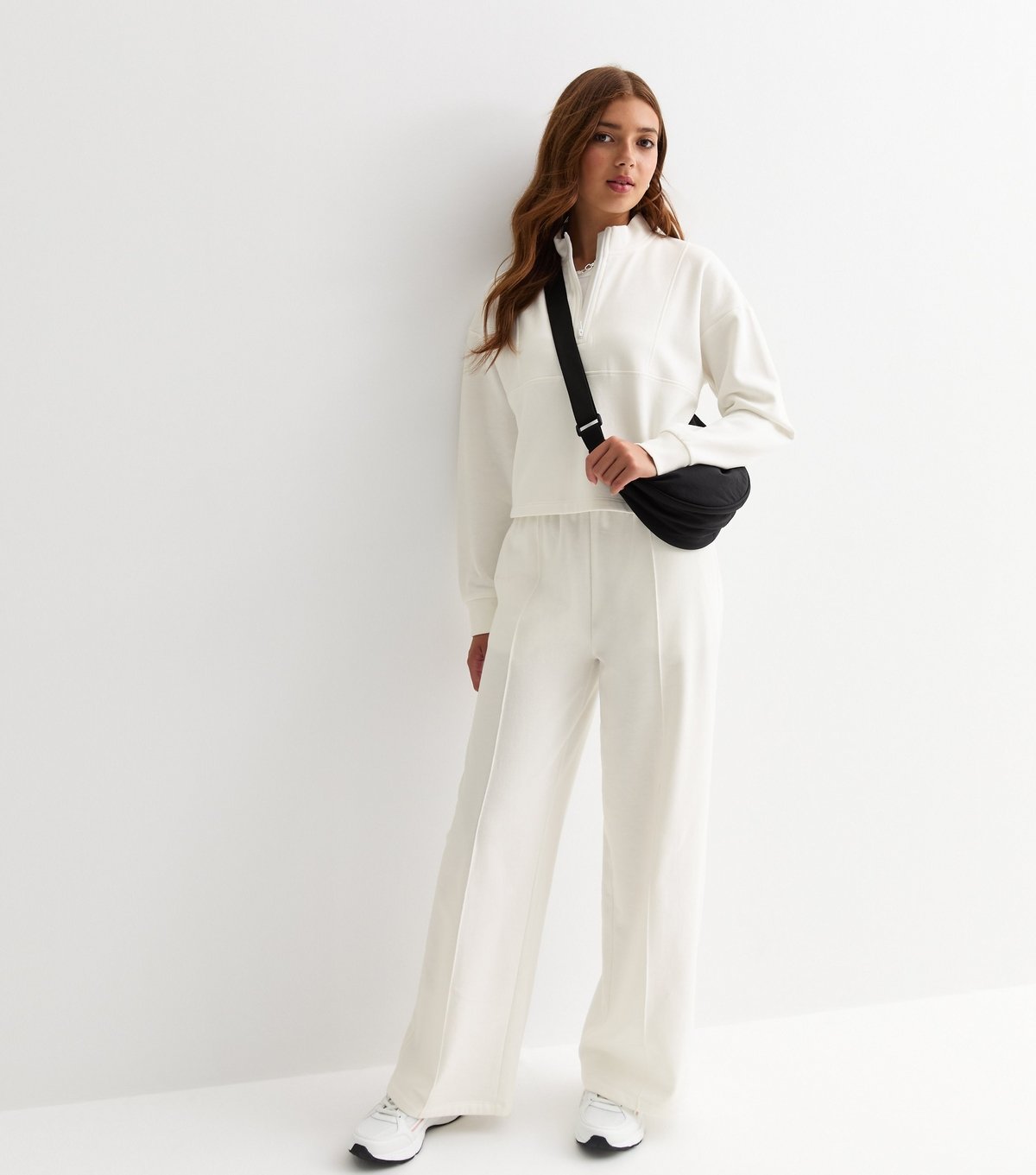 New Look Girls' Off White Cotton Blend Half Zip Sweatshirt New Look - 3