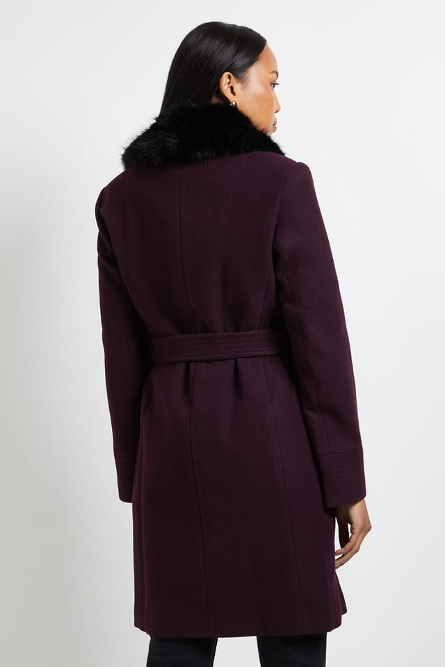 Wallis Wallis Women's Principles by Faux Fur Collar Coat in Berry - 3