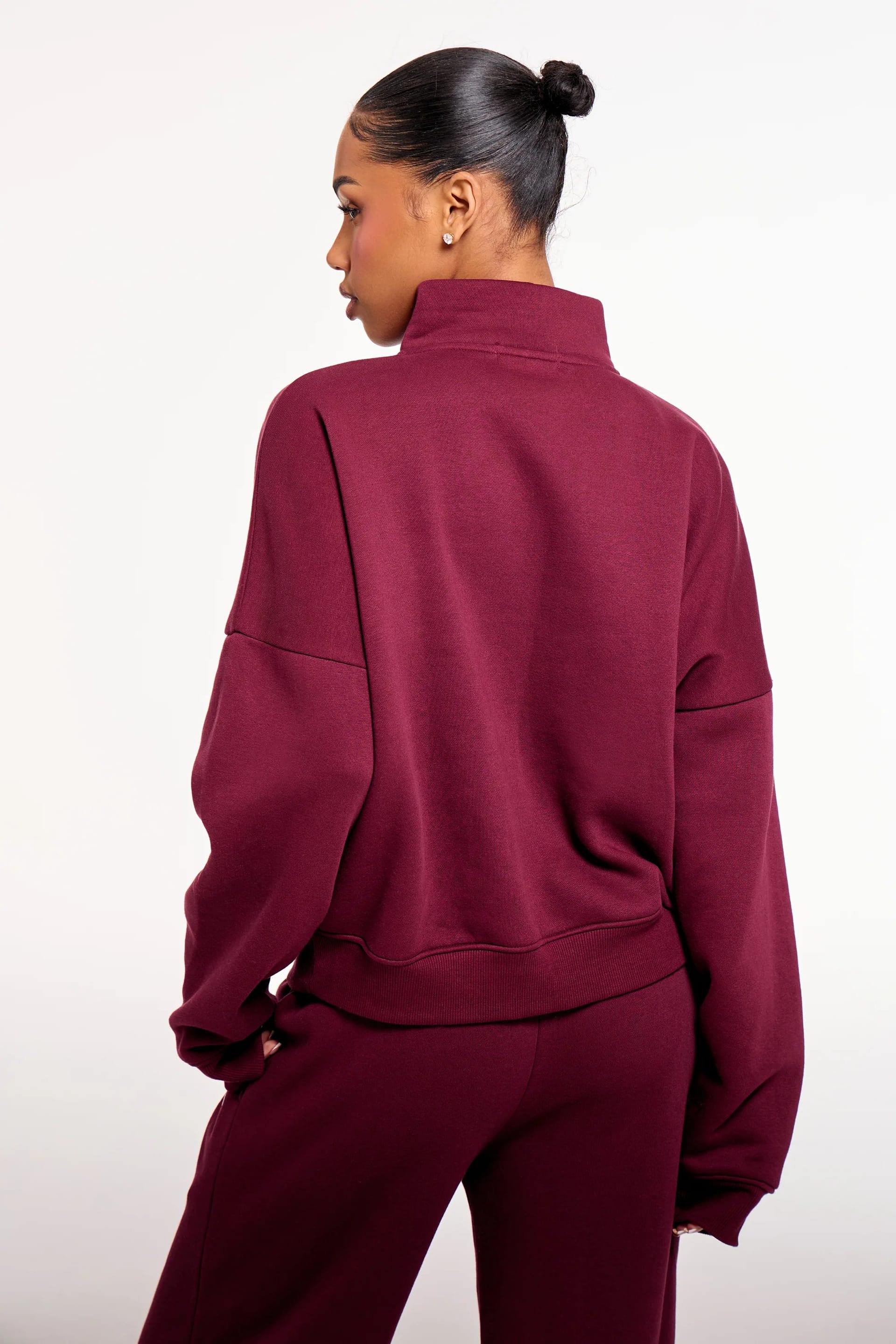Kaiia Kaiia Chrome Logo Oversized Quarter Zip Sweatshirt Burgundy - 4