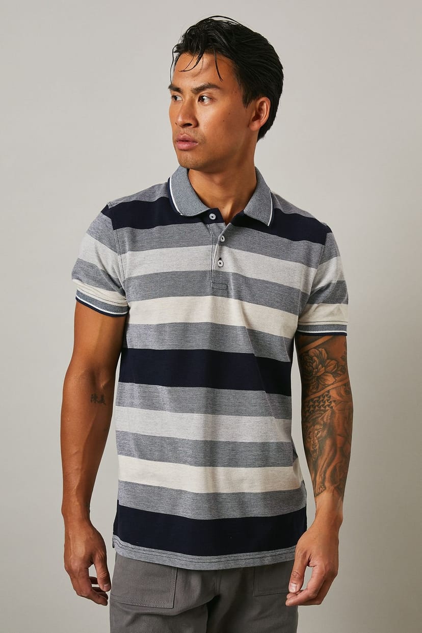 Maine Maine Men's Barbados Stripe Polo Shirt in Ecru - 1