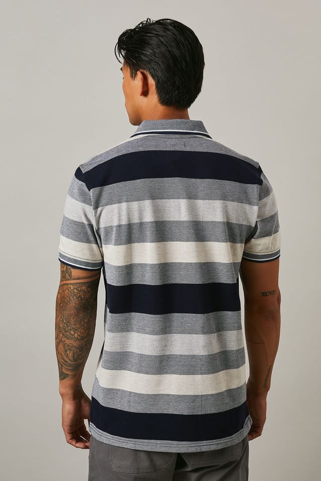 Maine Maine Men's Barbados Stripe Polo Shirt in Ecru - 3