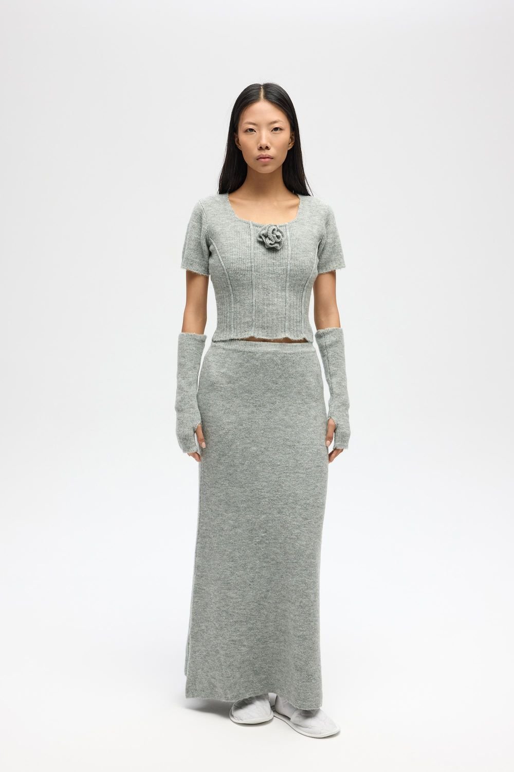 MAI STUDIOS CO. MAI STUDIOS CO. Women's MAI Ribbed Knit Two-Piece Set with High-Waist Skirt in Grey - 2