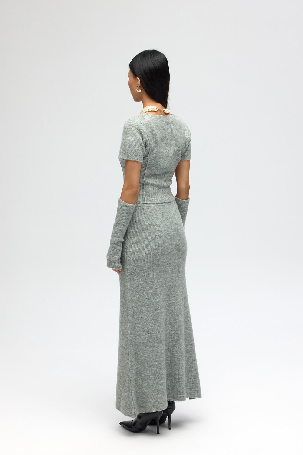 MAI STUDIOS CO. MAI STUDIOS CO. Women's MAI Ribbed Knit Two-Piece Set with High-Waist Skirt in Grey - 4