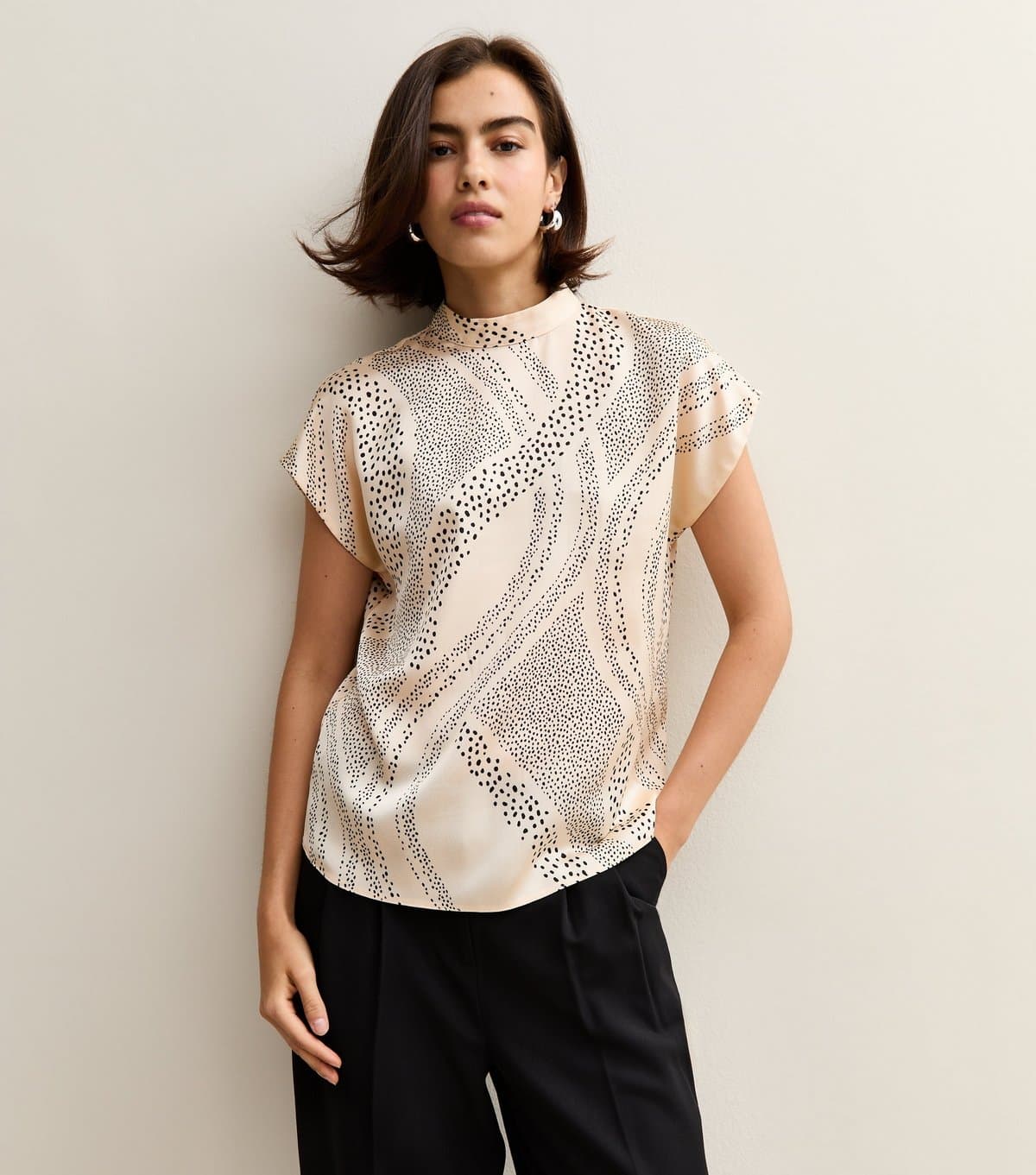 New Look New Look Cream Polka Dot Print Satin T-Shirt