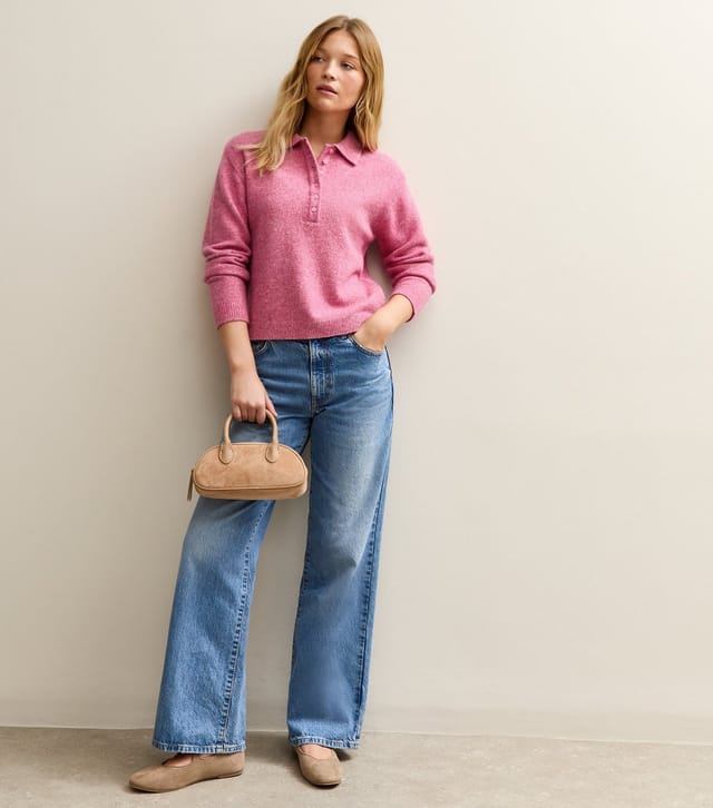 New Look Women's Pink Midweight Knit Polo Jumper New Look - 2