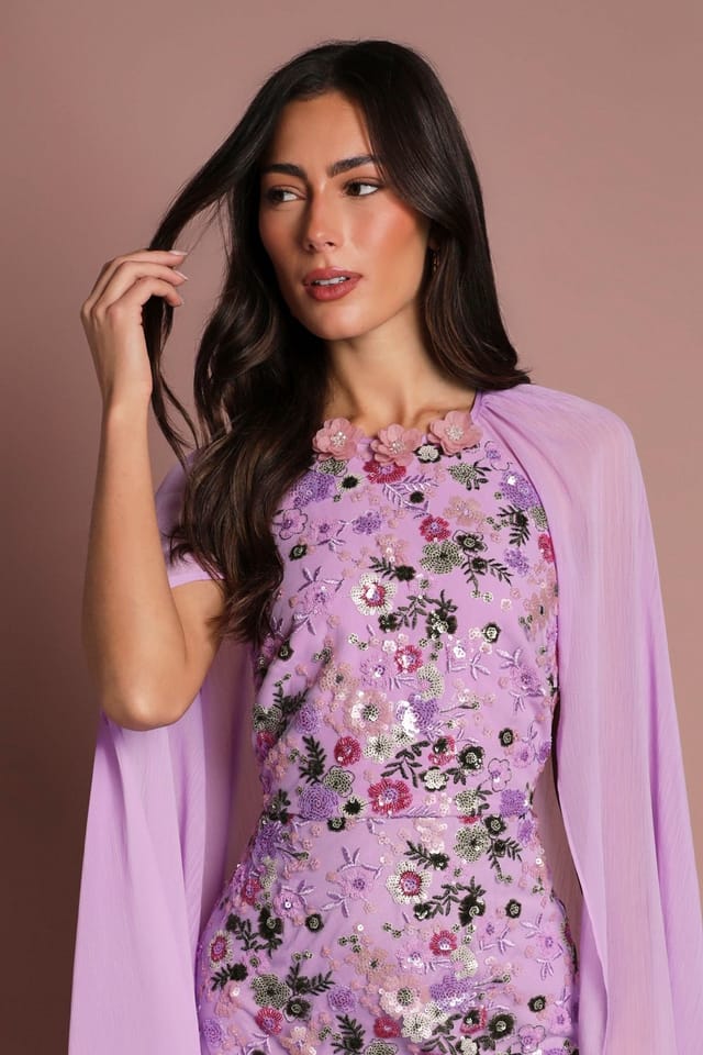 Coast Coast Women's Muse Embroidered Mesh Cape Maxi Dress in Purple - 2