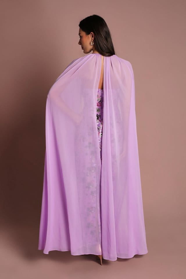 Coast Coast Women's Muse Embroidered Mesh Cape Maxi Dress in Purple - 3