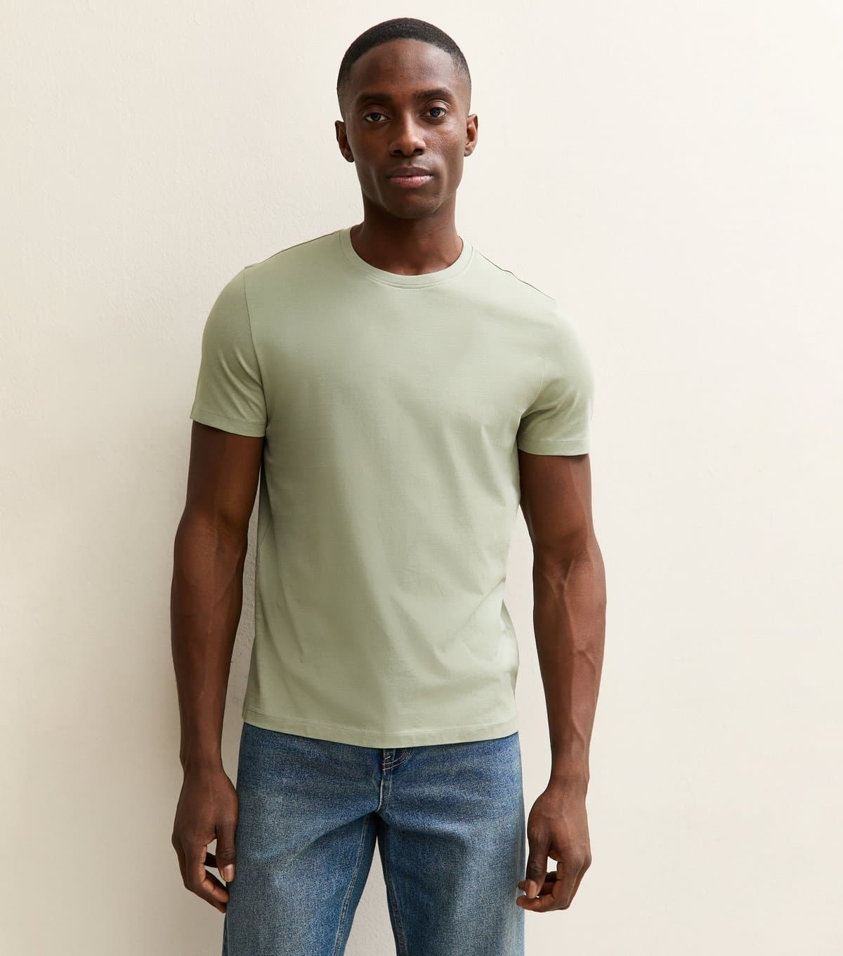 New Look Men's Light Green Regular Crew Neck Jersey T-Shirt New Look