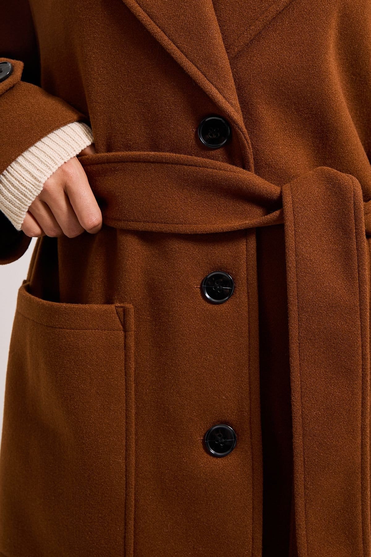 Dorothy Perkins Dorothy Perkins Women's Petite Belted Longline Coat in Chocolate - 4