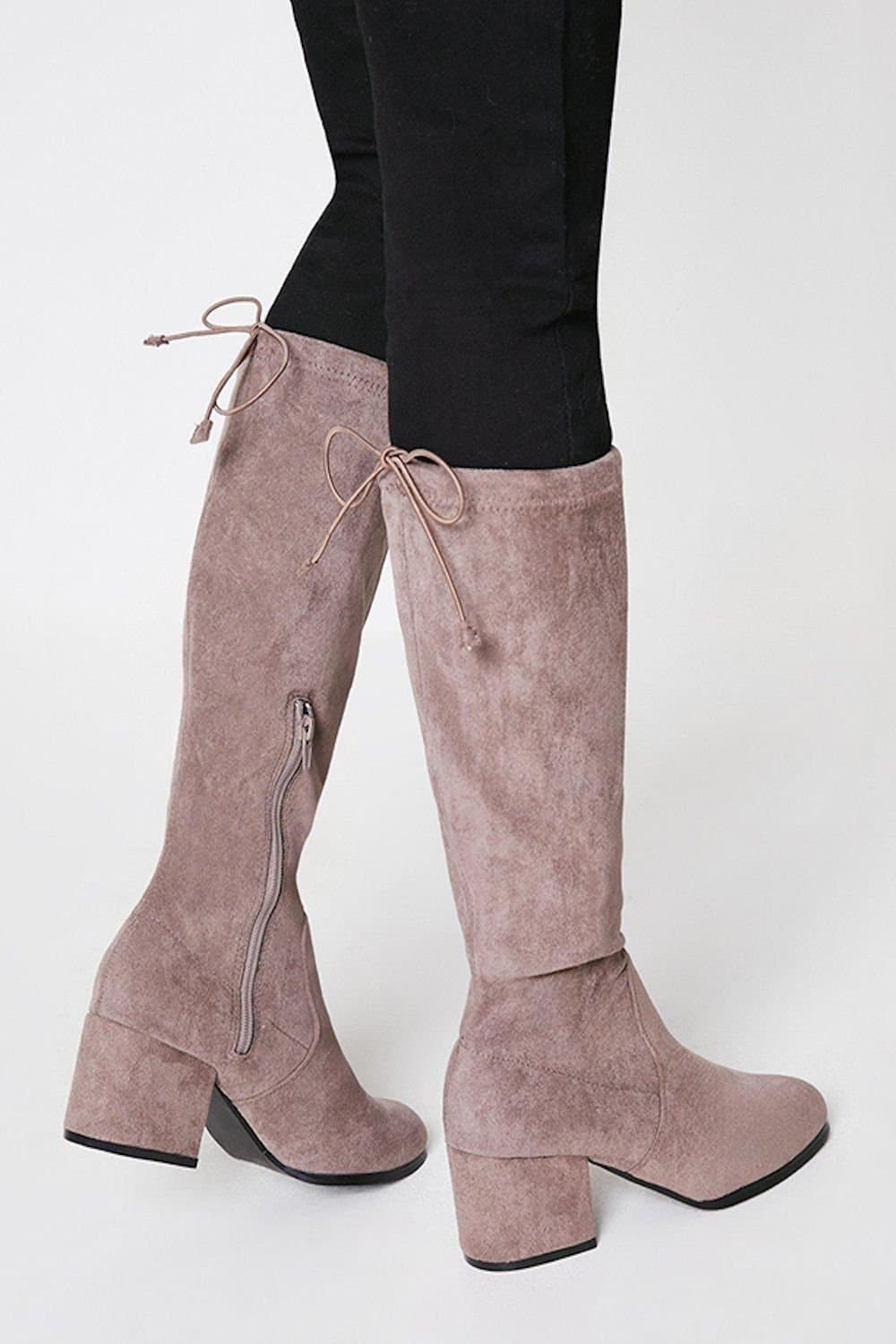 Down To Earth Down To Earth Women's Knee High Block Heel Boots in Taupe