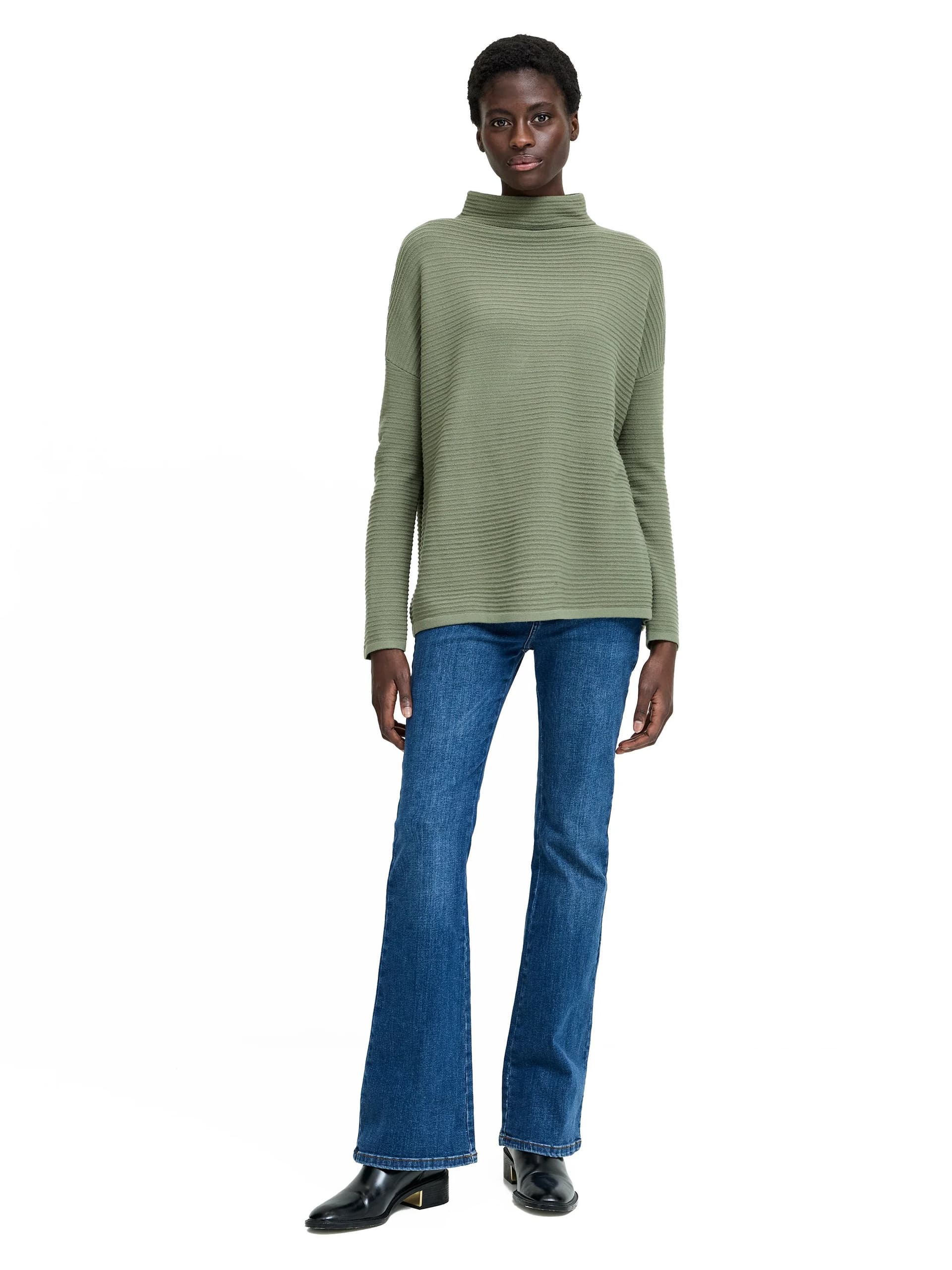 French Connection Babysoft Khaki Green Ottoman High Neck Jumper Khaki Green