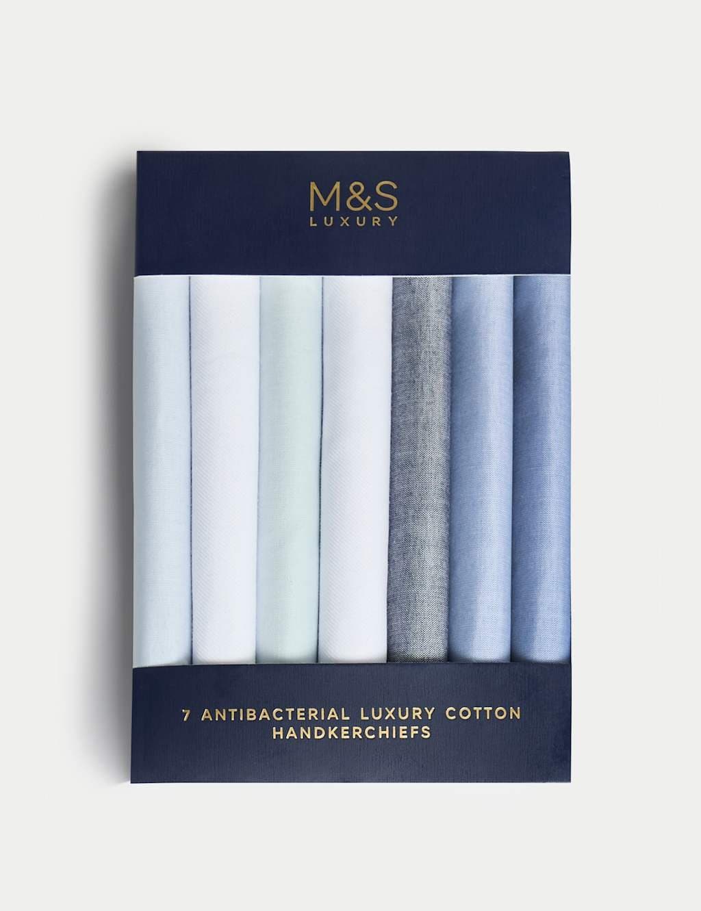 Marks & Spencer M&S 7pk Antibacterial Pure Cotton Handkerchiefs Blue Mix