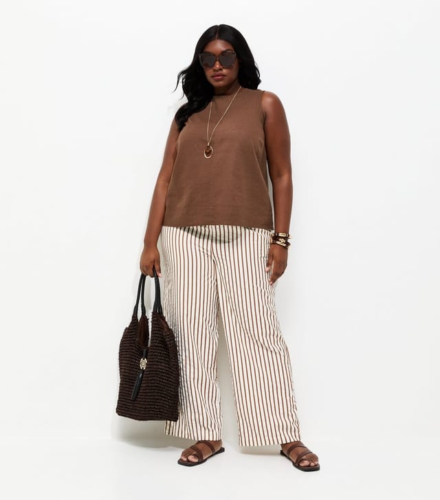 New Look Women's Plus Size Dark Brown Linen Rich Sleeveless Top Curves New Look - 2