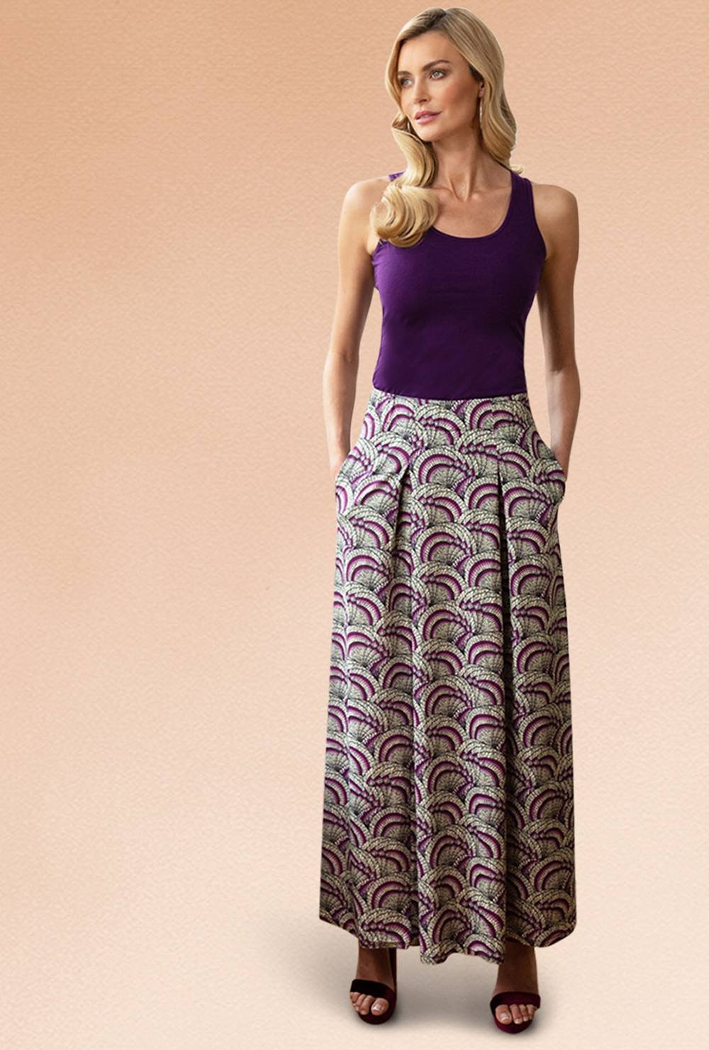 Hot Squash Hot Squash Women's Flowing Pleated Maxi Skirt in Purple - 2