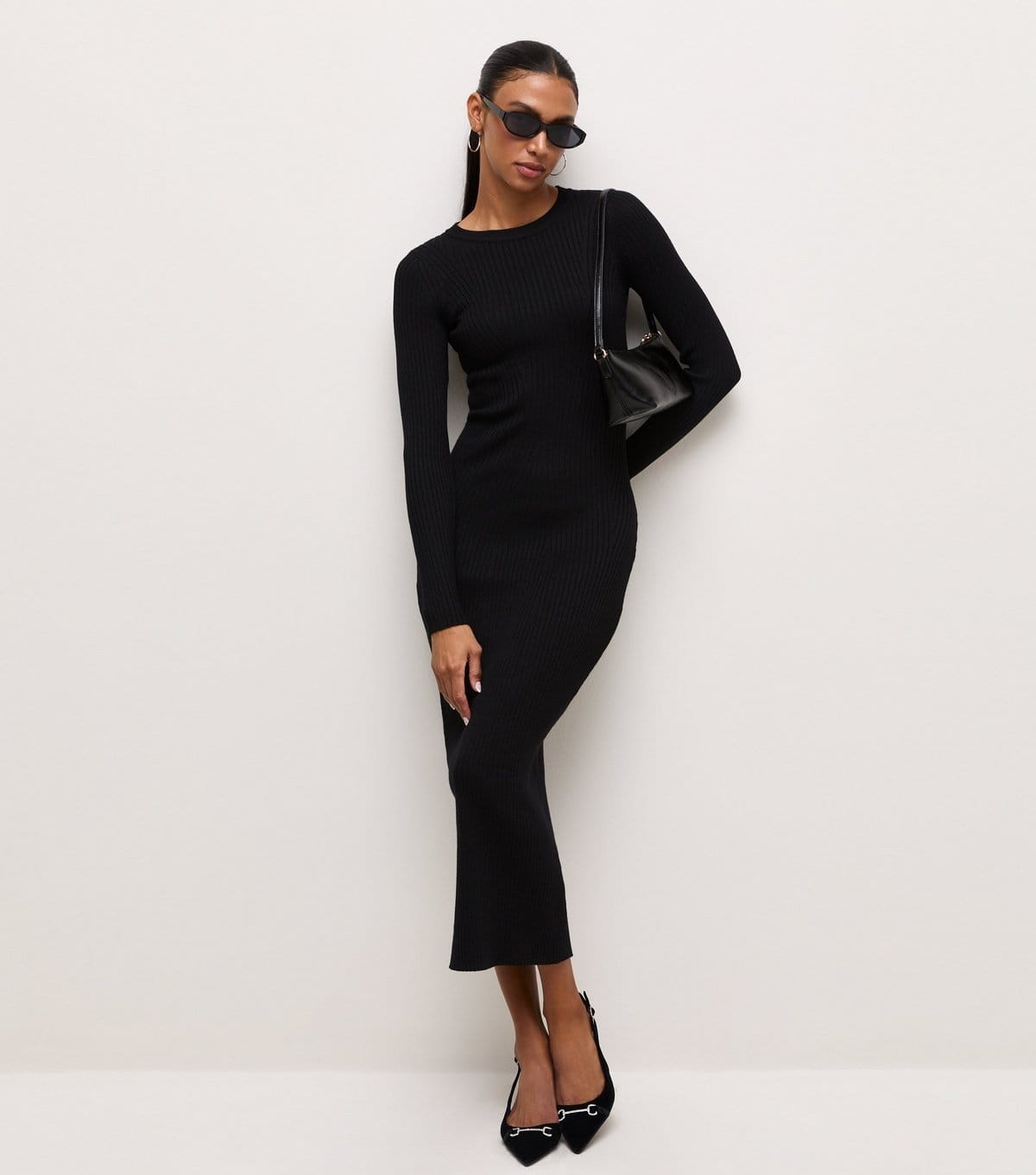 New Look Black Ribbed Lightweight Knit Midi Dress