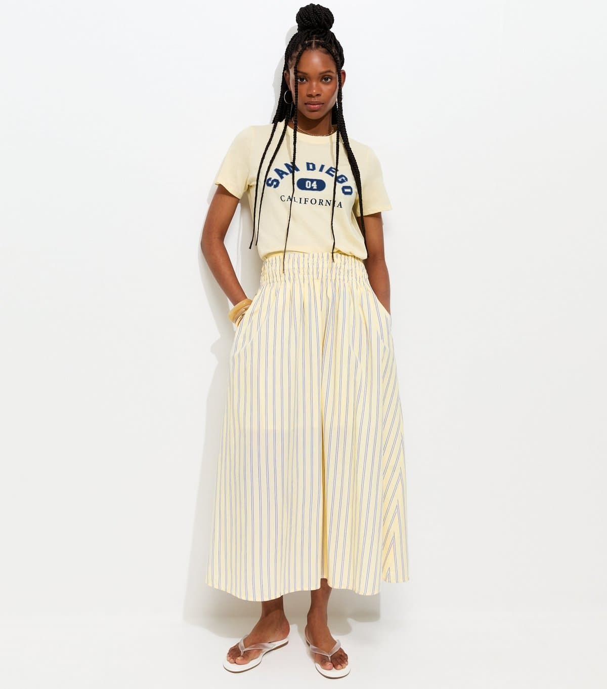 New Look Women's Yellow Striped Midi Skirt New Look