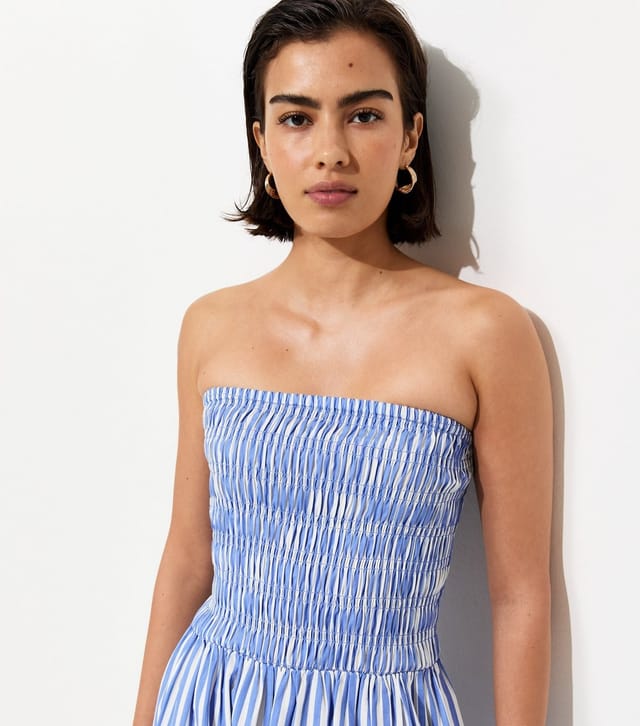 New Look Women's Blue Striped Shirred Bandeau Dress New Look - 2