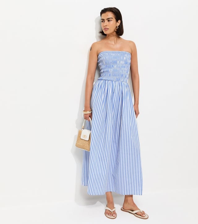 New Look Women's Blue Striped Shirred Bandeau Dress New Look - 3