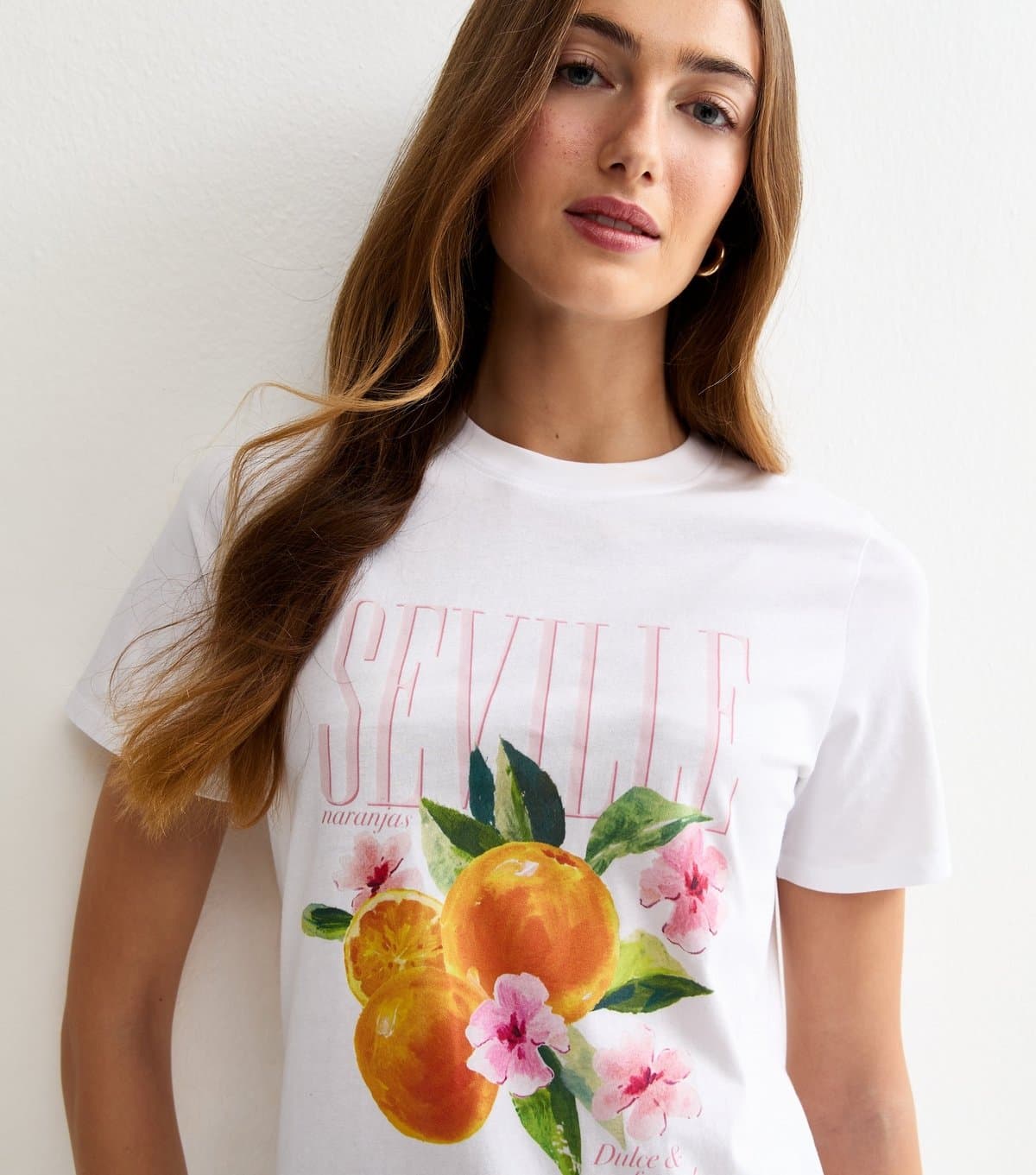 New Look Women's Tall White Cotton Orange Print T-Shirt New Look