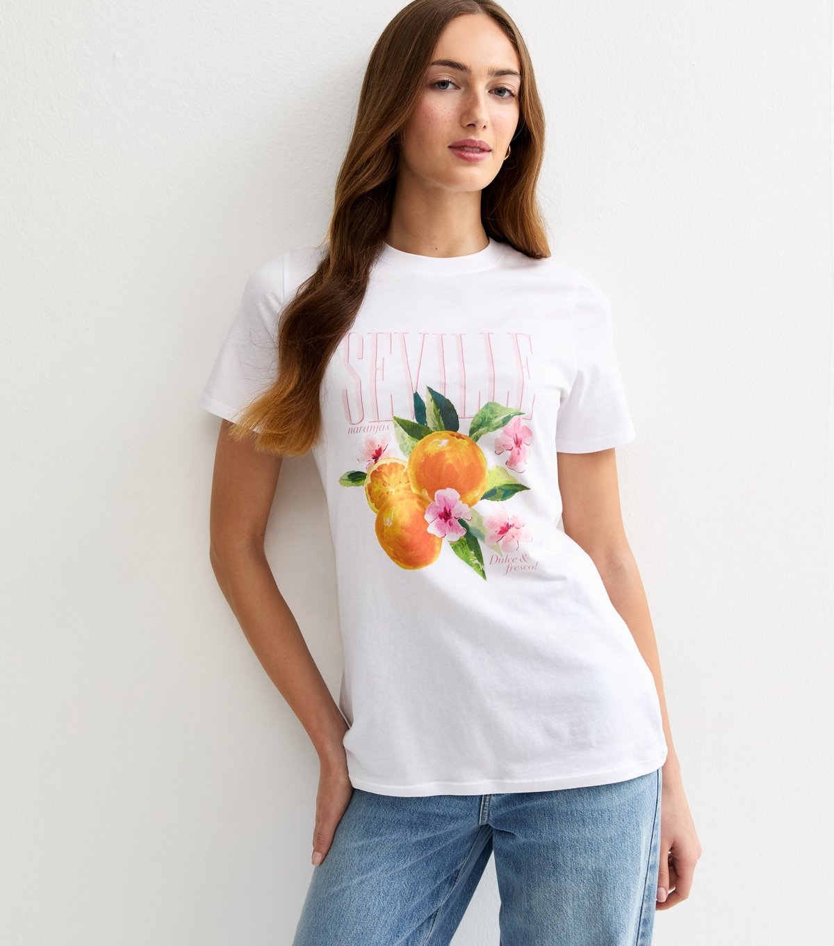 New Look Women's Tall White Cotton Orange Print T-Shirt New Look - 2